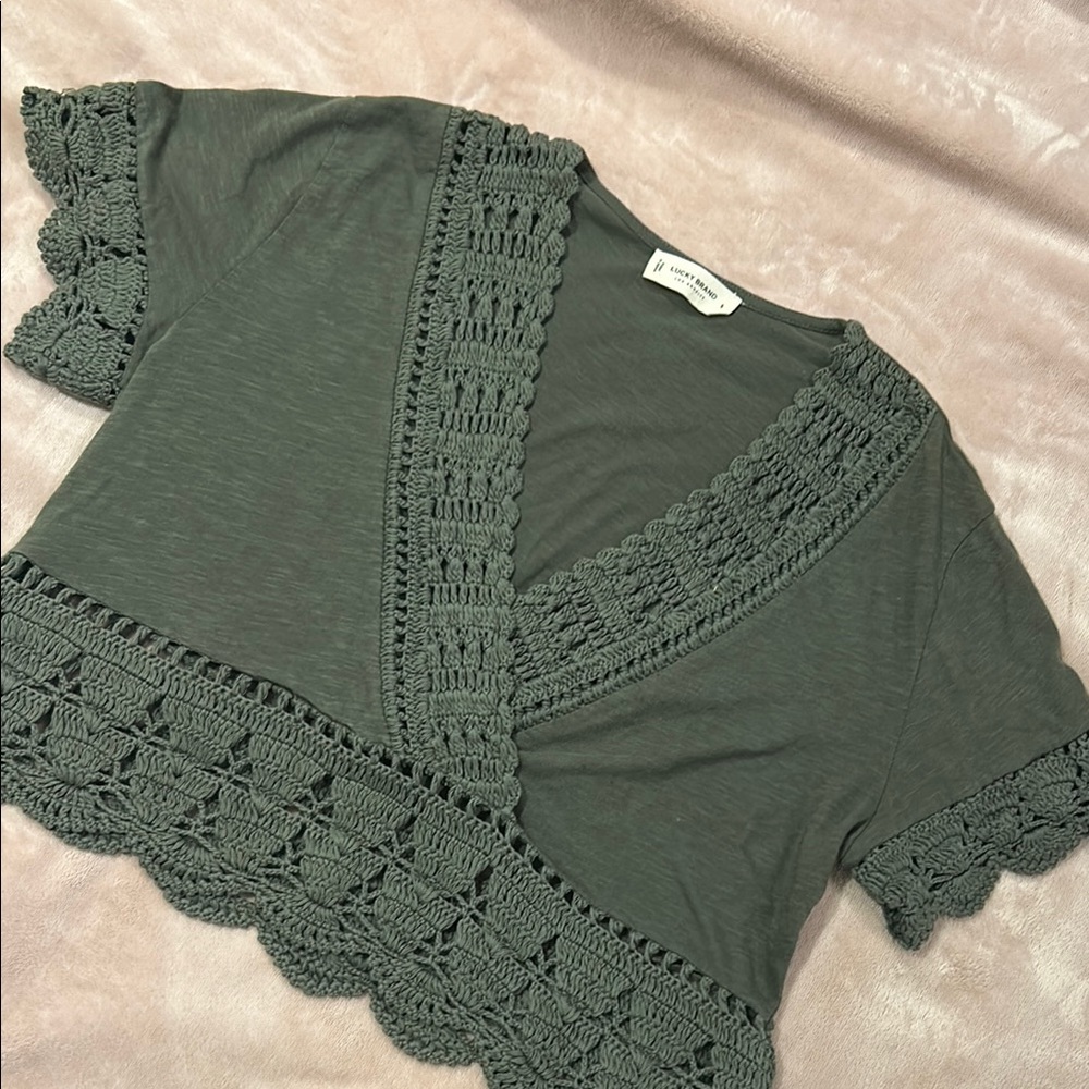 Lucky Brand Crop Blouse withCrochet Trim